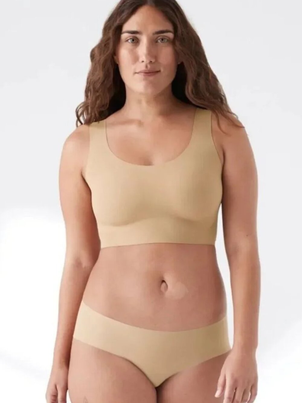 True & Co True Body Scoop Neck Bra (Style 16801) Wireless Seamless Beige XL